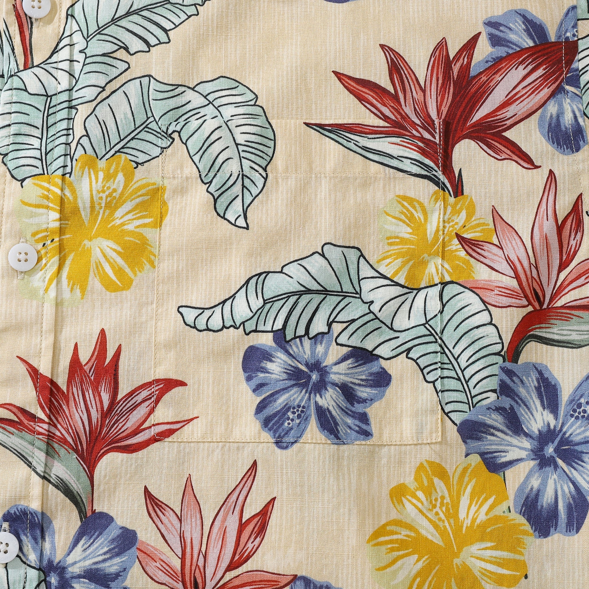 1940s Vintage Hawaiian Shirts For Men Bird of Paradise and Hibiscus Flower Print Shirt 100% Cotton